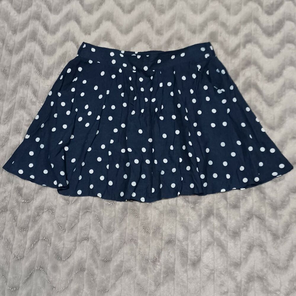 Maison Jules Womens Size L Navy Blue White Polka Dot Skirt With Pockets
